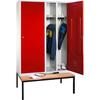 Garment locker, 2 compartments, 2090x610x500mm, with bench seat below